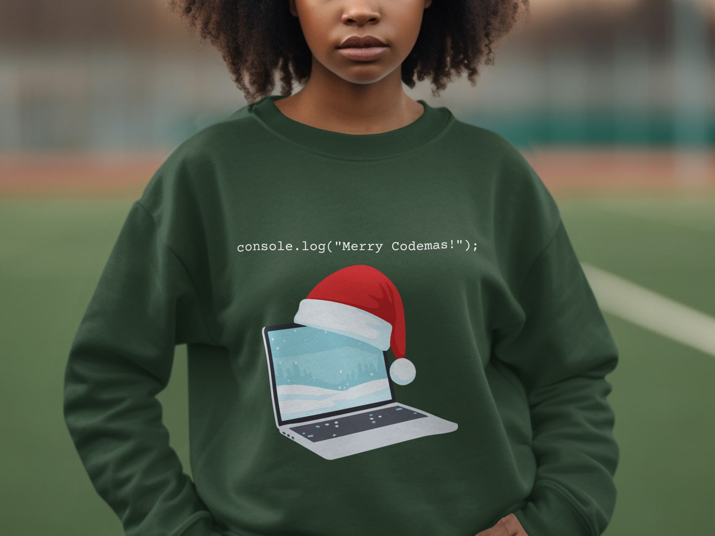 console.log('Merry Codemas!'); laptop holiday apparel