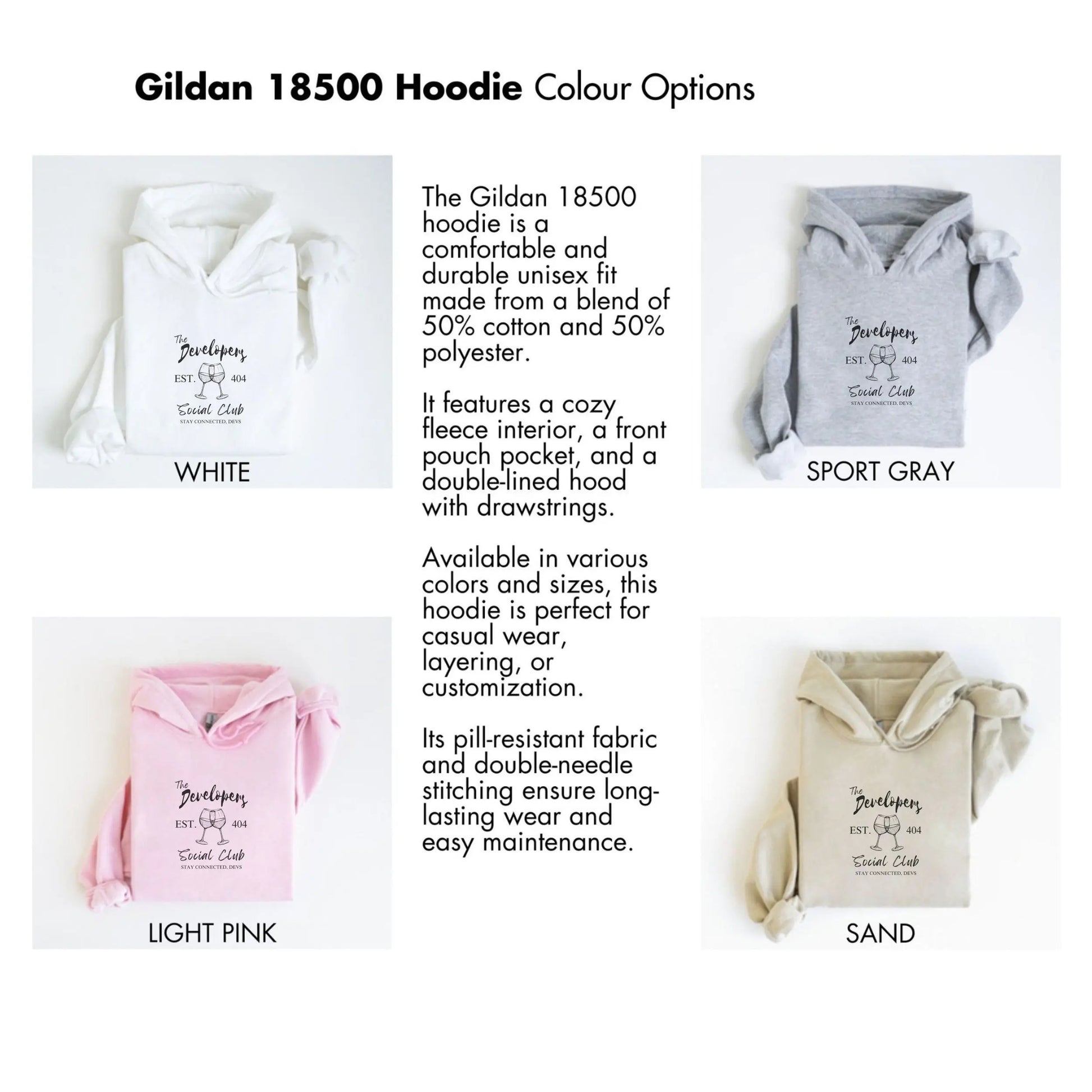 Gildan 18500 Hoodie Colour Options with Pouch Pocket