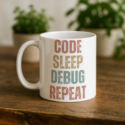 Code Sleep Debug Repeat Motivational Coffee Mug