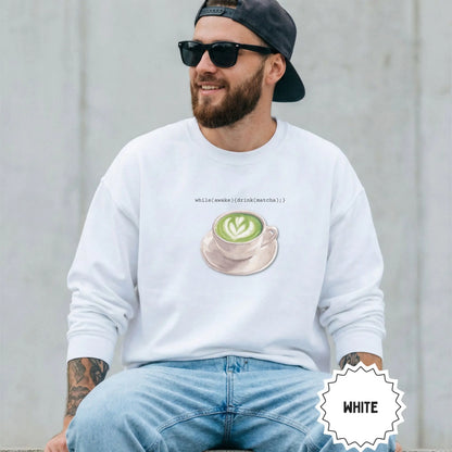 Matcha Latte Code Graphic White Crewneck Sweatshirt