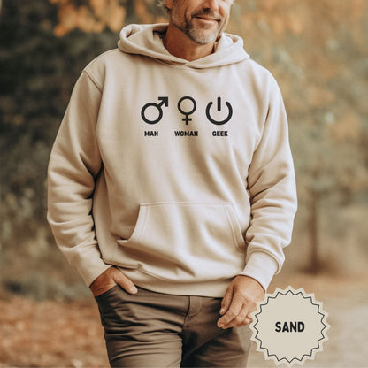Man Woman Geek Symbols Printed Sand Hoodie Product