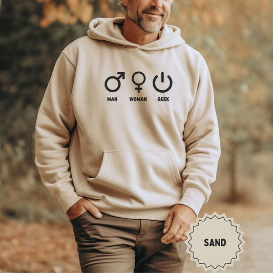 Man Woman Geek Symbols Printed Sand Hoodie Product