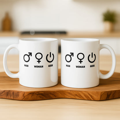 Funny Man Woman Geek Icons Coffee Mug Set for Geeks