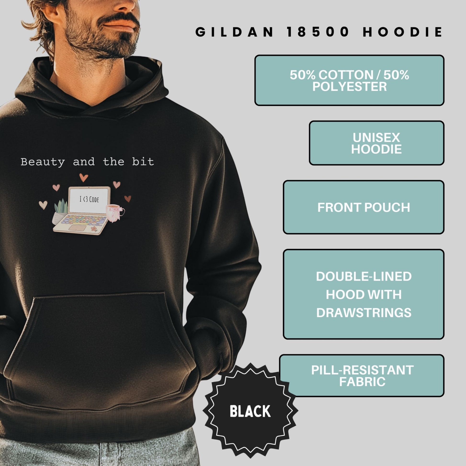 Beauty and the bit I Code black Gildan 18500 hoodie