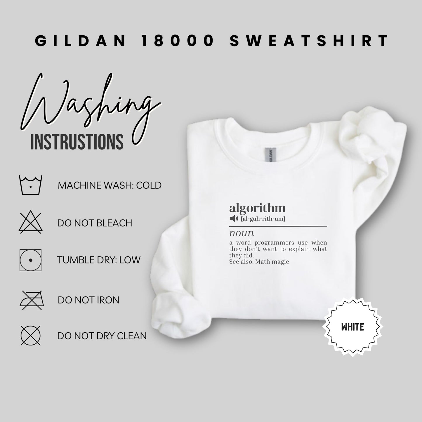 Gildan 18000 White Algorithm Definition Sweatshirt
