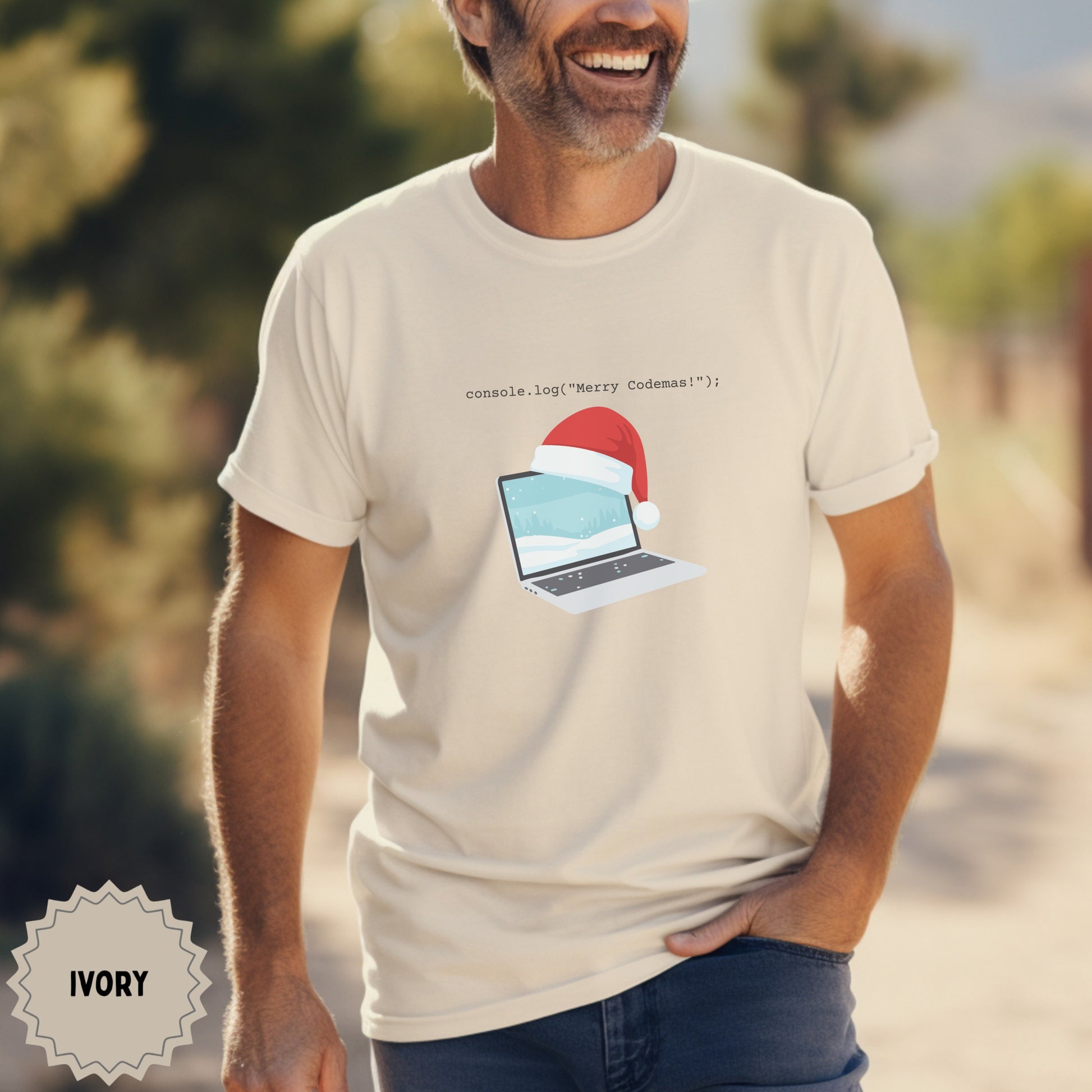 Merry Codemas T-Shirt with Festive Laptop Graphic