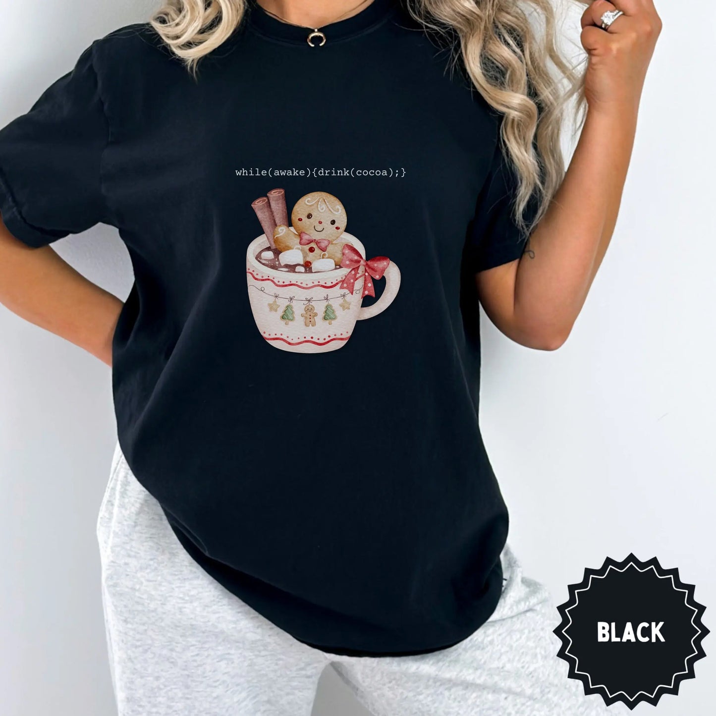Cozy Hot Cocoa Graphic Black Shirt
