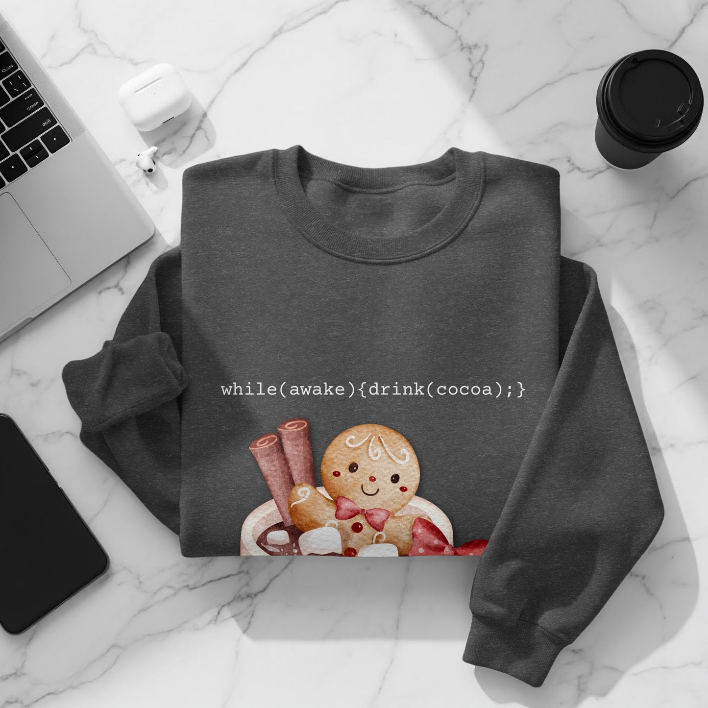 while(awake){drink(cocoa);} Gingerbread Mug Sweater