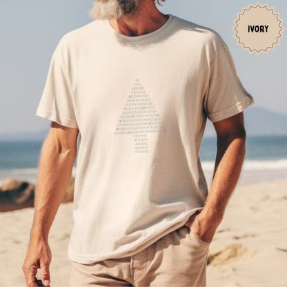 Ivory T-shirt with Binary Code Tree Design