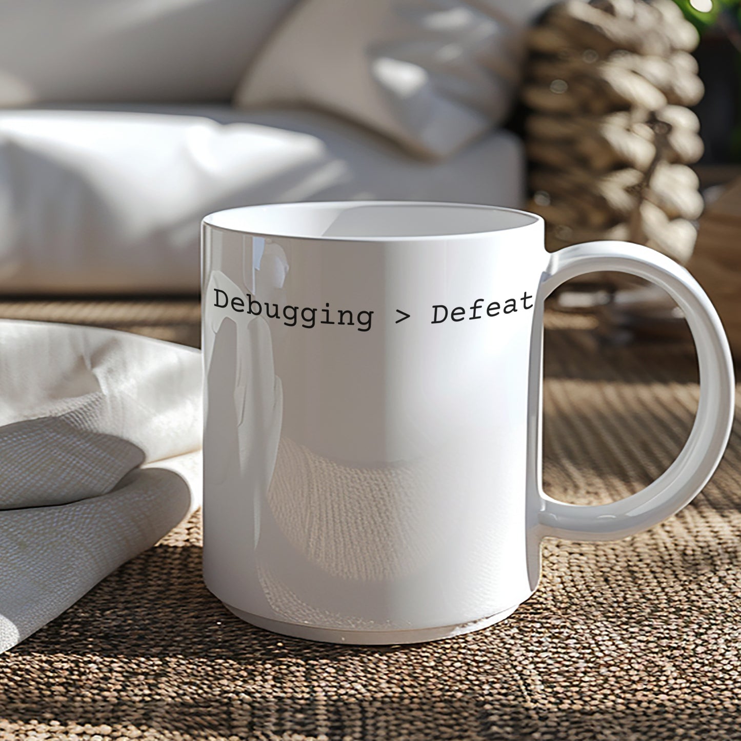 Debugging Is Greater Than Defeat Motivational Mug