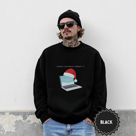 Console Log Merry Codemas Santa Hat Christmas Sweatshirt