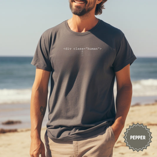 Div Class Human T-shirt for Casual Beachwear Enthusiasts