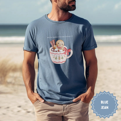 Festive Gingerbread Cocoa Graphic Blue Jean T-Shirt