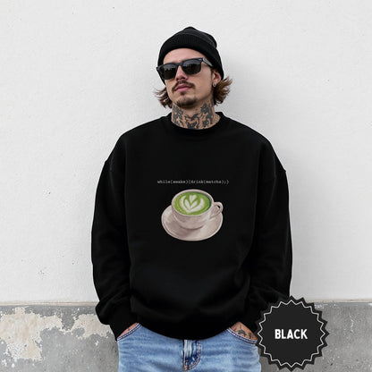 Stylish Black Sweatshirt with Matcha Cup Design