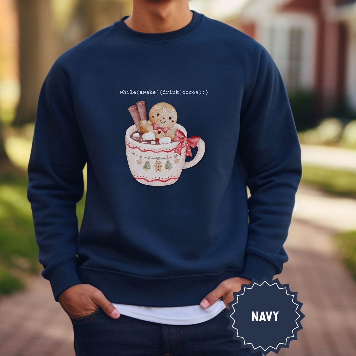 Navy Cocoa Drinking Gingerbread Man Sweatshirt