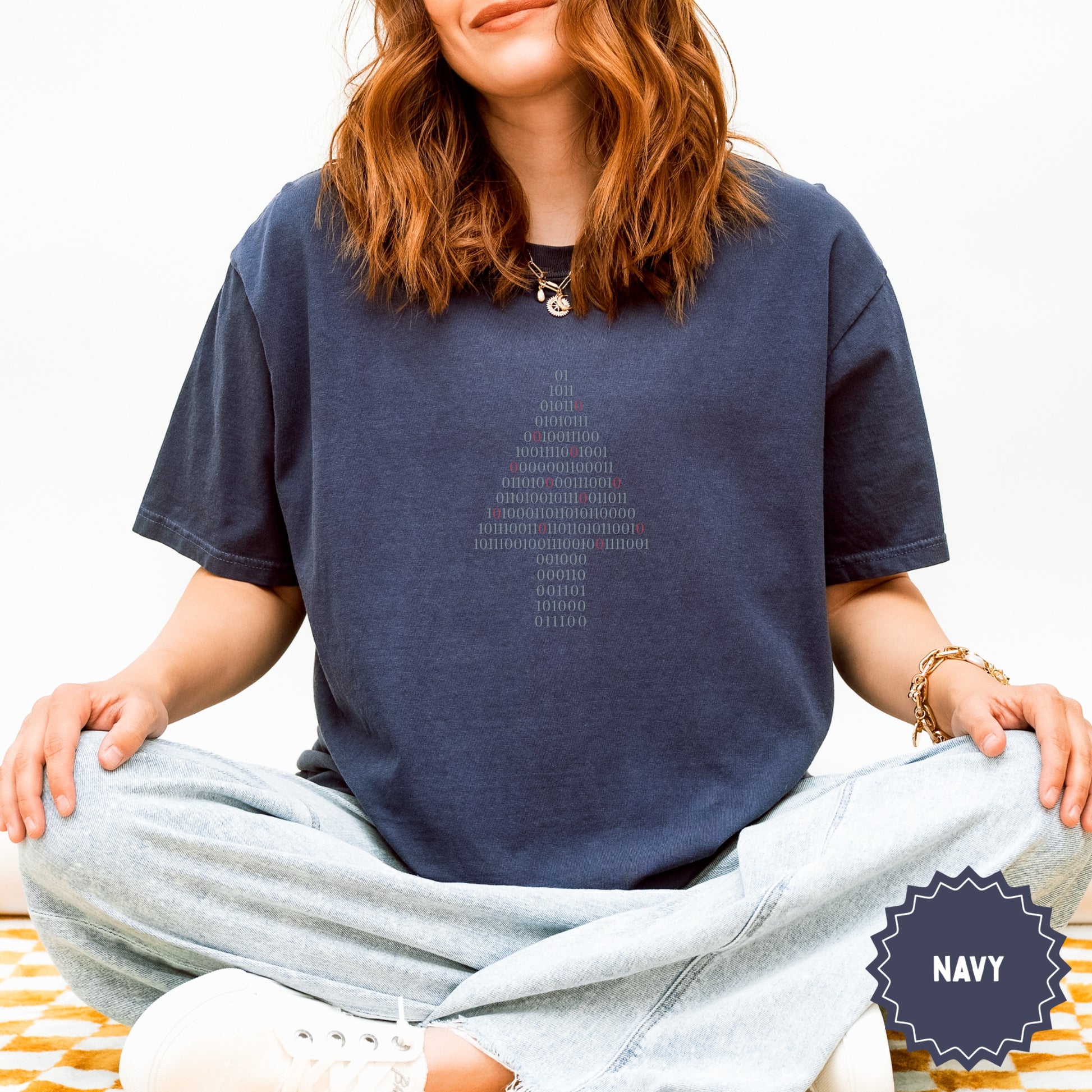 Binary Code Christmas Tree Graphic T-Shirt