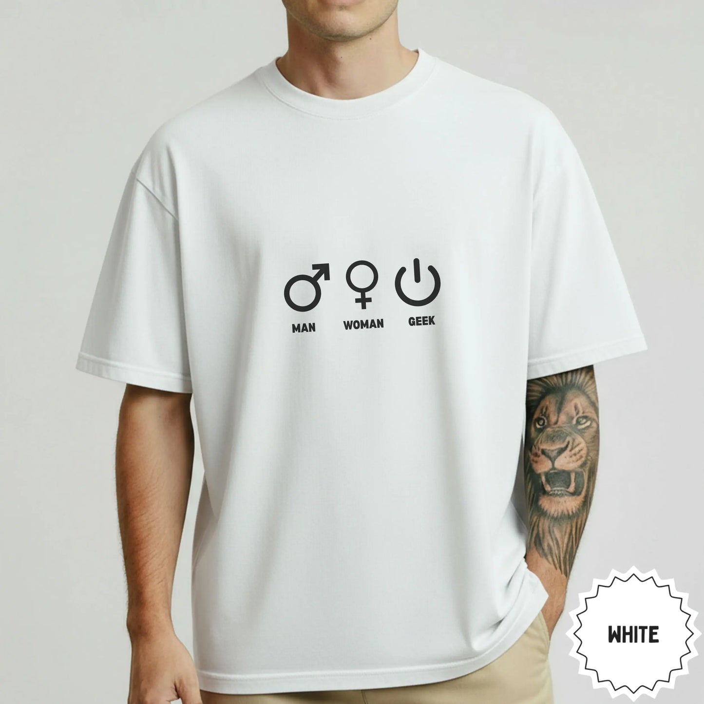 Funny Man Woman Geek Icons Design White T-shirt