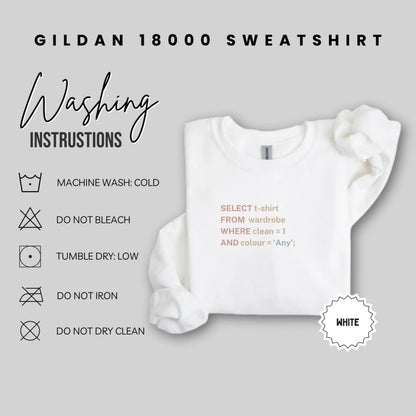 SELECT t-shirt FROM wardrobe SQL White sweatshirt