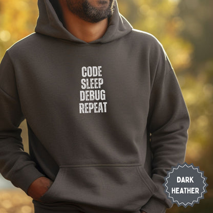 Code Sleep Debug Repeat Dark Heather Hoodie