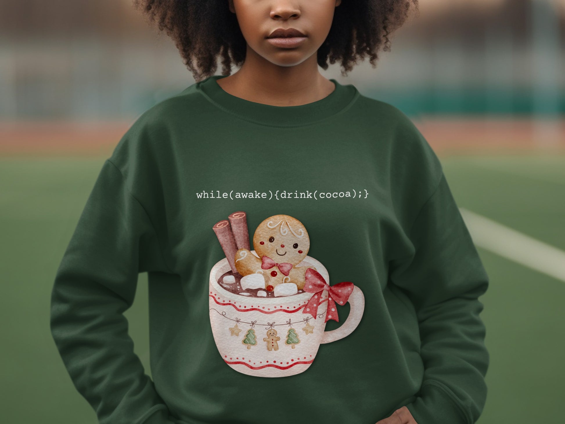 Cozy Gingerbread Mug Design while(awake){drink(cocoa);} sweater