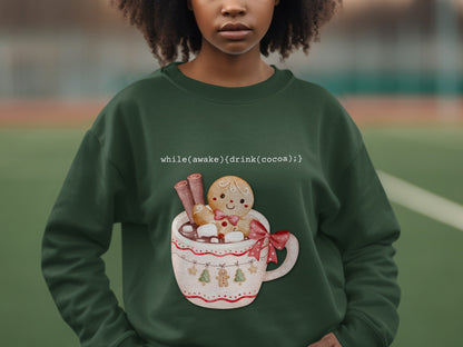 Cozy Gingerbread Mug Design while(awake){drink(cocoa);} sweater