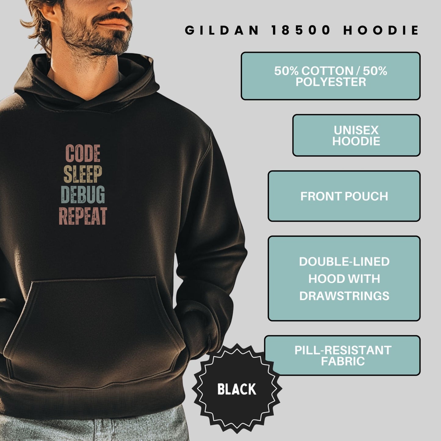Code Sleep Debug Repeat Gildan 18500 Hoodie