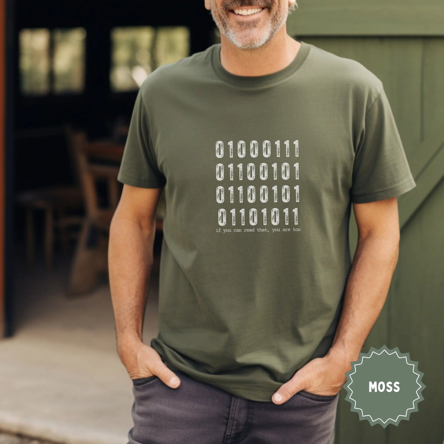 Binary Code Design Moss Green T-Shirt