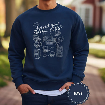 Respect Your Elders 8086 Design on Navy Sweatshirt