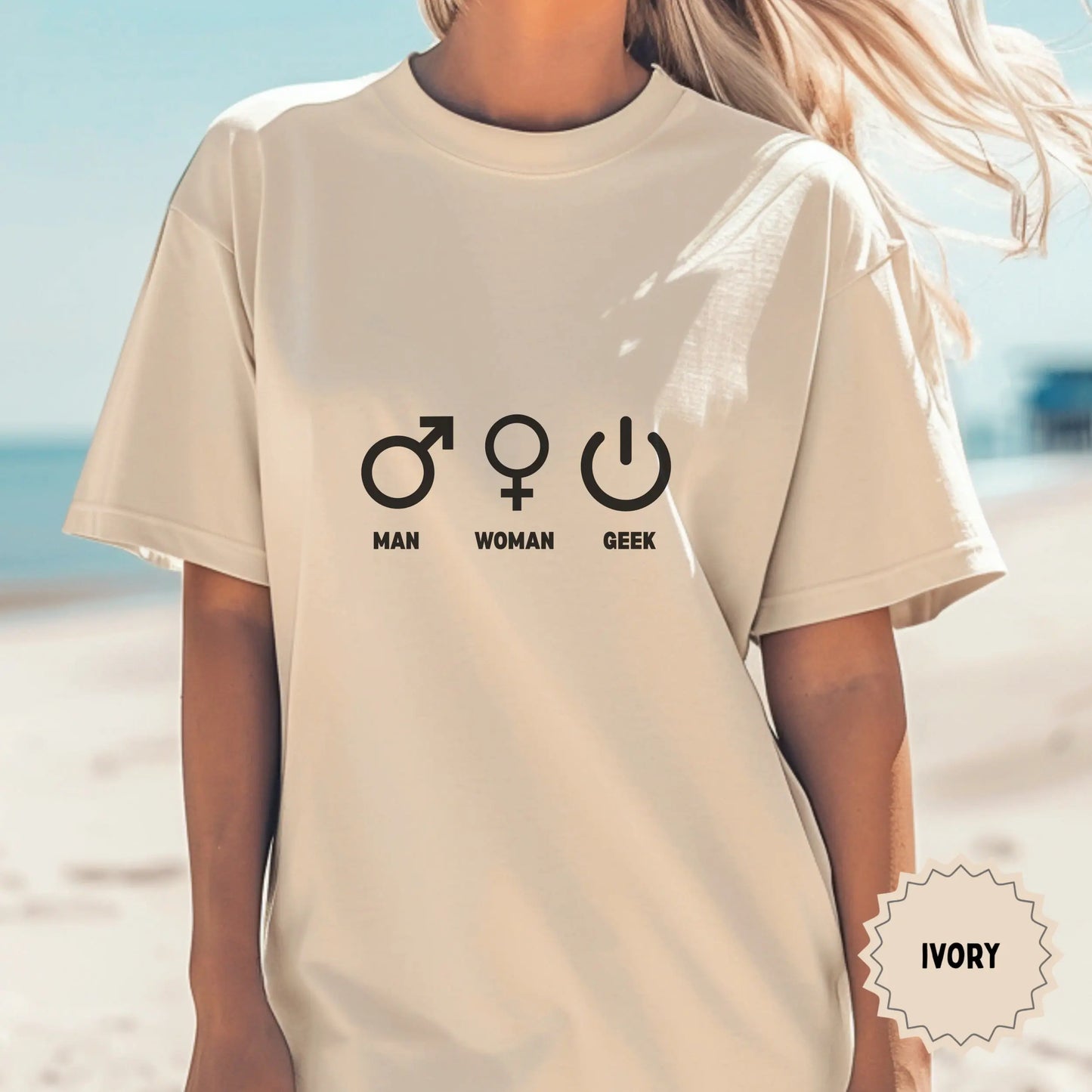 Man Woman Geek Ivory T-shirt for All Genders
