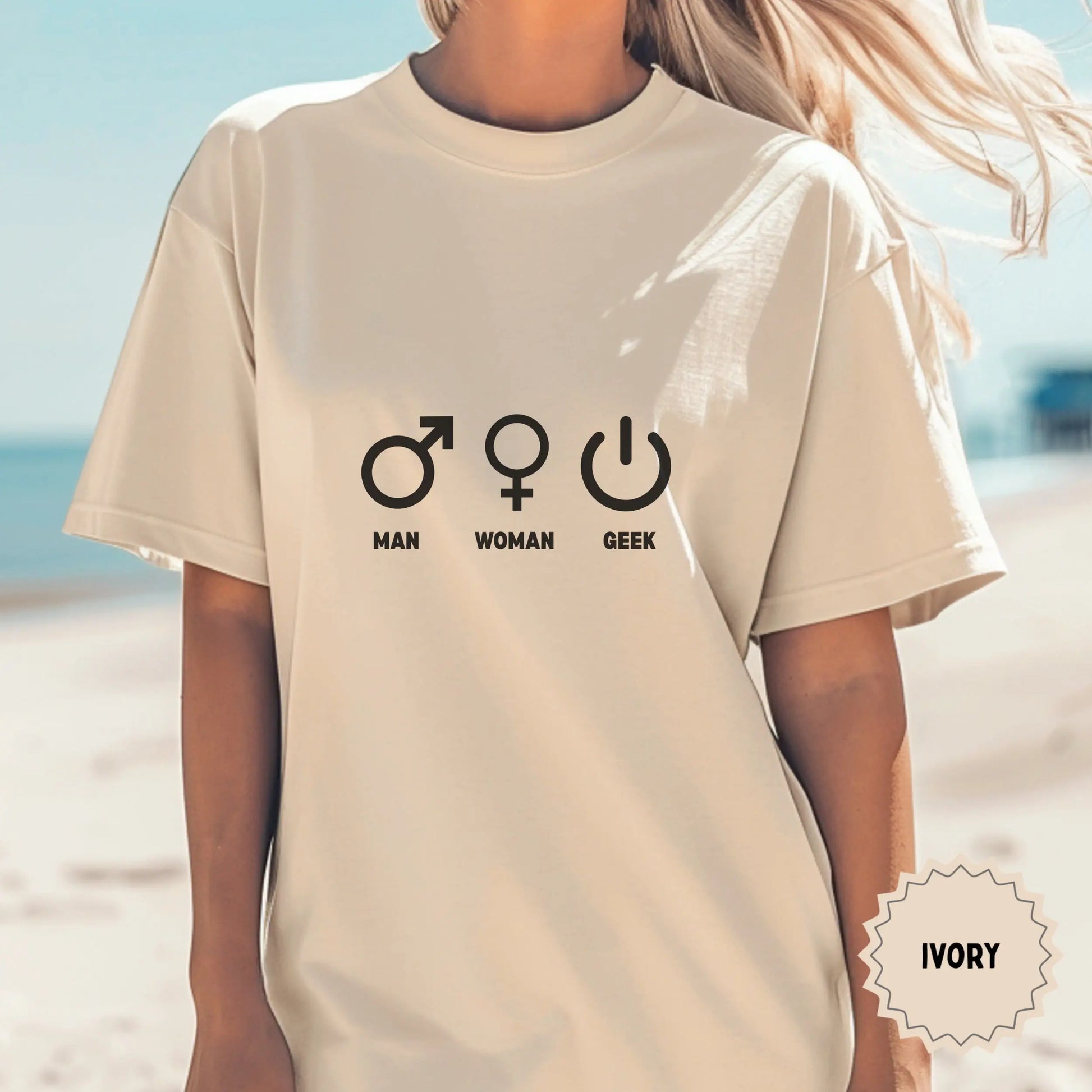 Man Woman Geek Ivory T-shirt for All Genders
