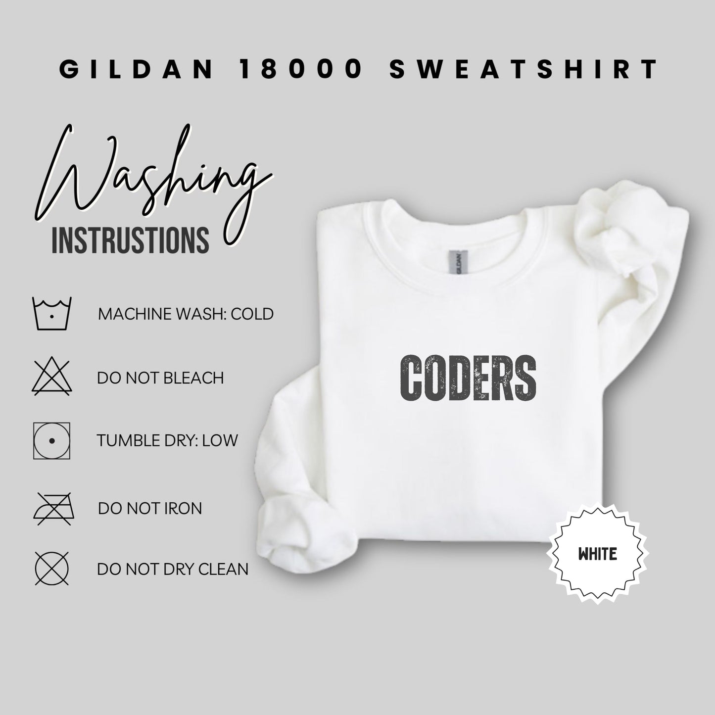 Gildan 18000 White Coders Design Sweatshirt