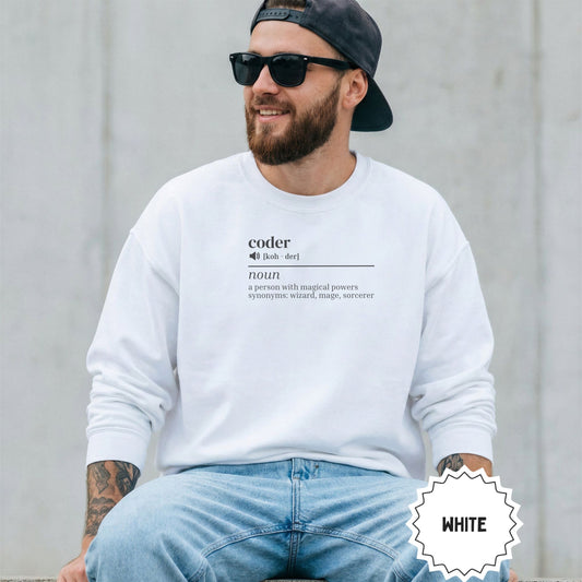 White Sweatshirt Coder Definition Design for Coding Enthusiasts