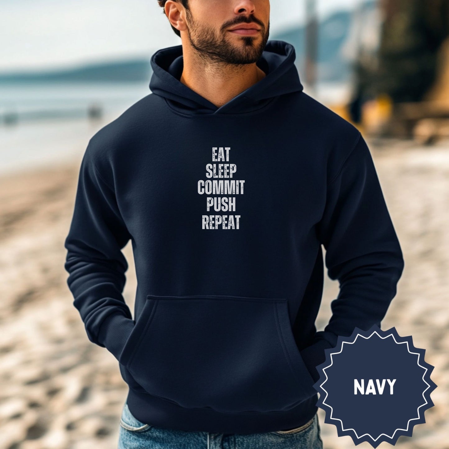Eat Sleep Commit Push Repeat Navy Hoodie