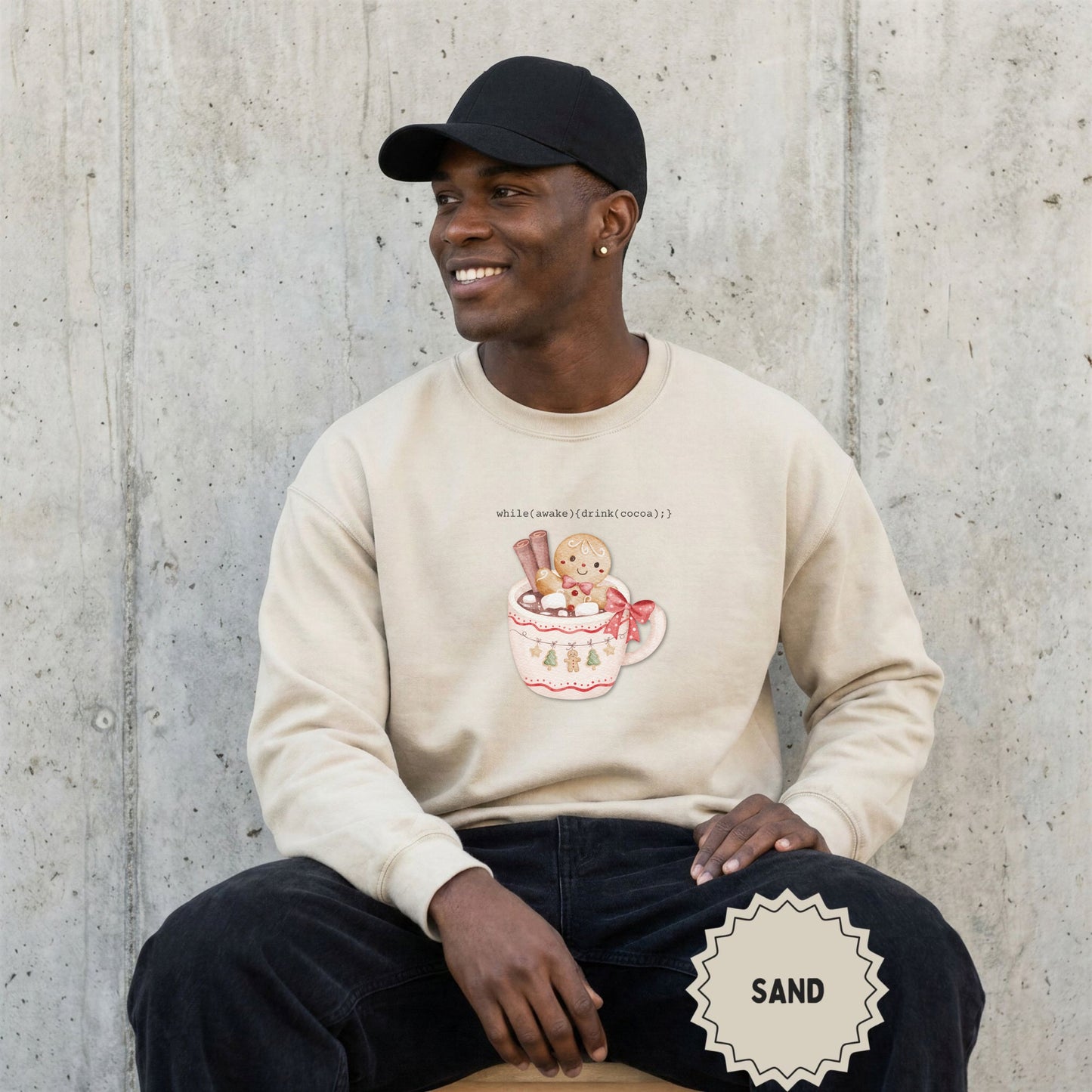 while(awake){drink(cocoa);} cozy holiday sweatshirt