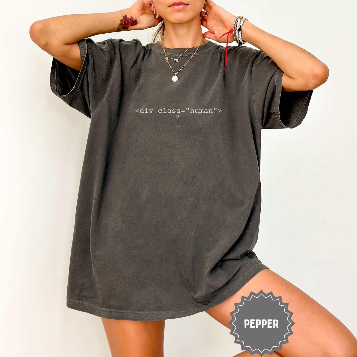 Div Class Human Printed Oversized Pepper T-shirt