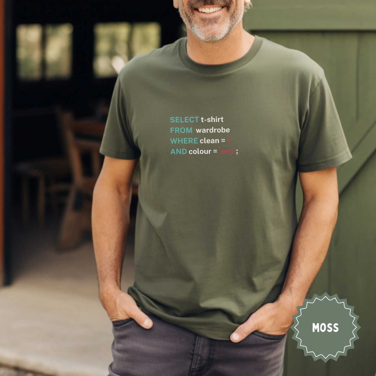 SELECT t-shirt FROM wardrobe WHERE clean AND colour tee