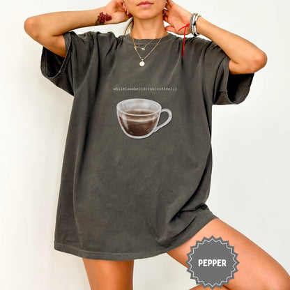Coffee Programming Graphic Oversized Tee Shirt