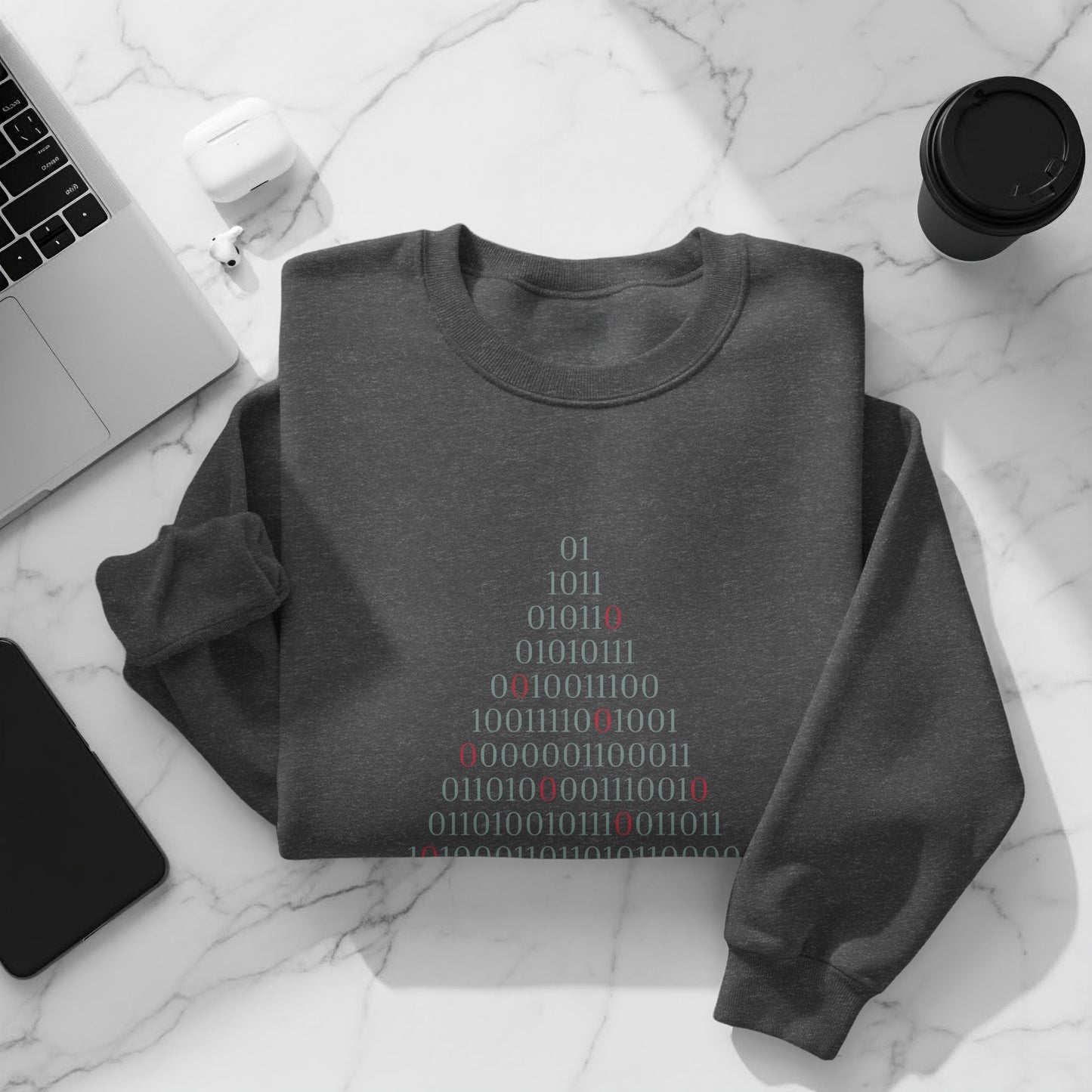 Binary Code Design on Dark Grey Sweatshirt Apparel