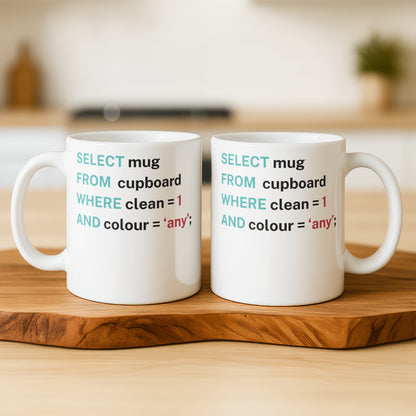 SELECT Mug FROM Cupboard WHERE Clean = 1 Unique Mug