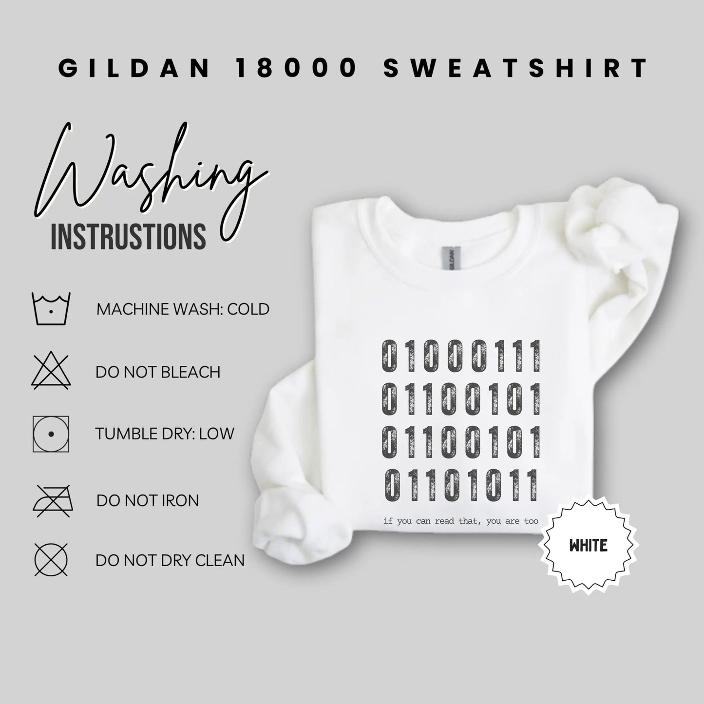 Gildan 18000 Sweatshirt with Binary Code Print Design