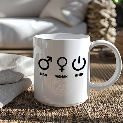 Man Woman Geek Symbols White Coffee Mug