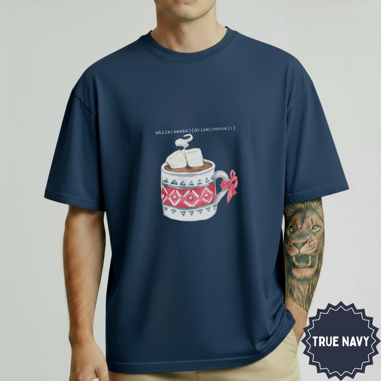 True Navy While Awake Drink Cocoa Graphic Tee