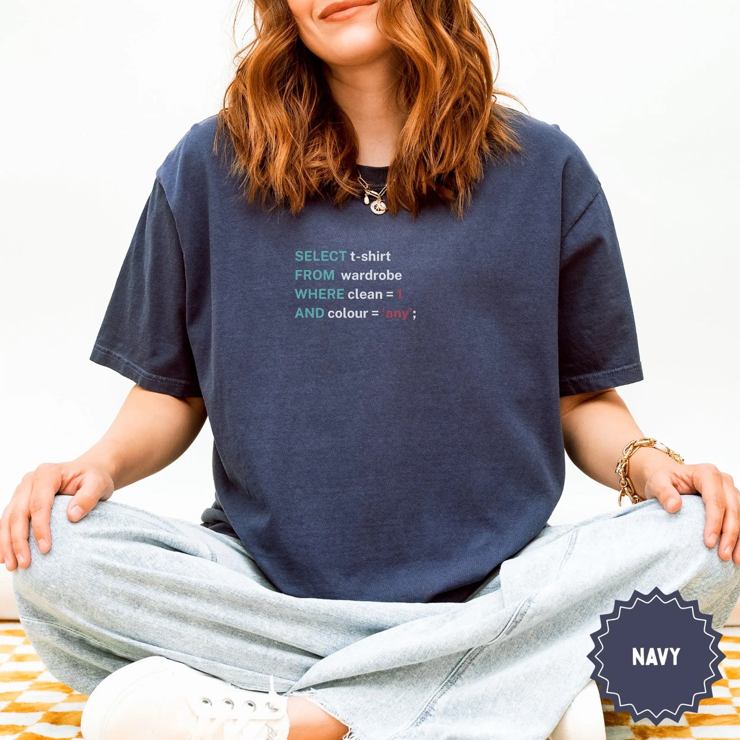 Funny SQL Code Navy T-Shirt for Developers and Coders