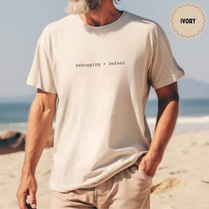 Debugging Greater Than Defeat Ivory T-shirt Product