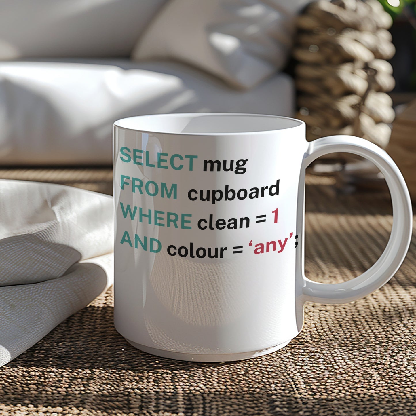 SELECT Mug FROM Cupboard WHERE Clean = 1 Mug