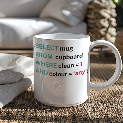 SELECT Mug FROM Cupboard WHERE Clean = 1 Mug
