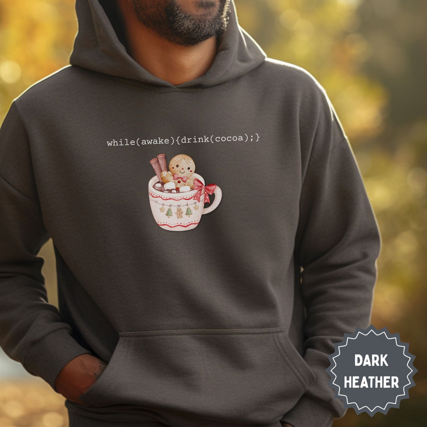 Cute Gingerbread and Cocoa Themed Dark Heather Hoodie