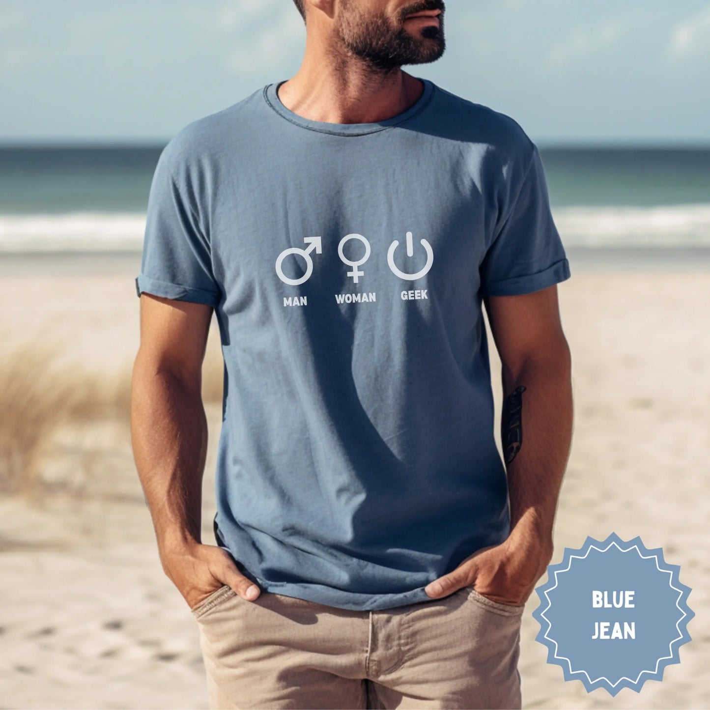 Blue Jean Man Woman Geek Symbols Short Sleeve Shirt