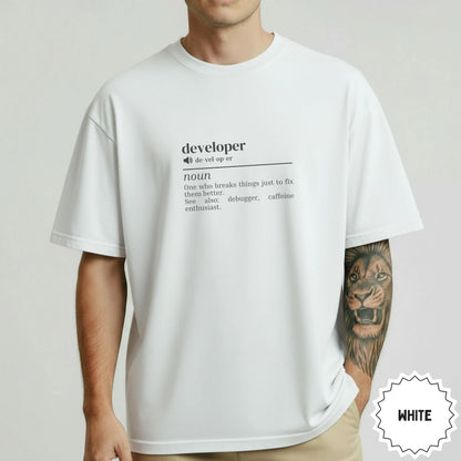 Developer Definition Print White T-shirt for Tech Enthusiasts