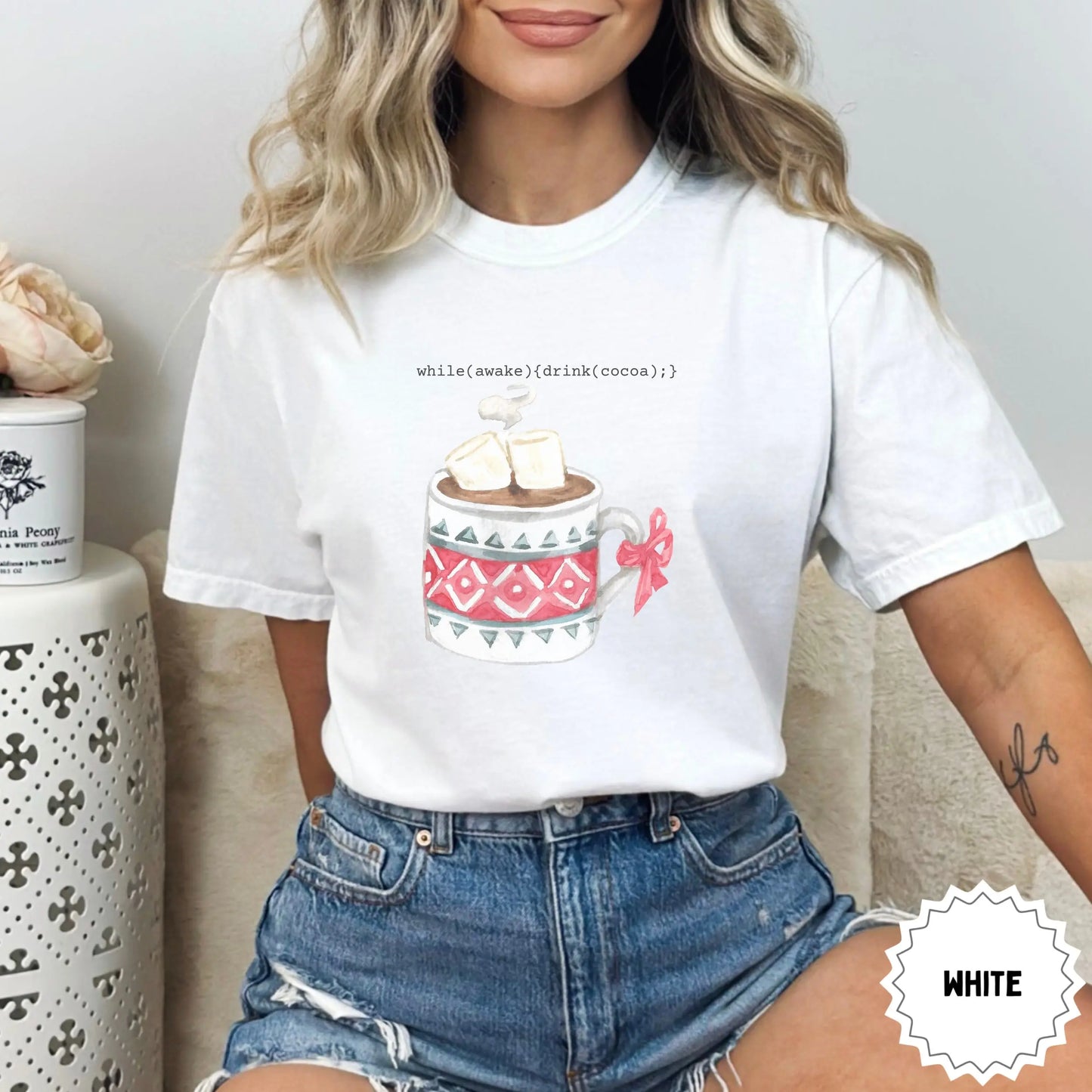 Hot Cocoa Mug Print Graphic Top for Women